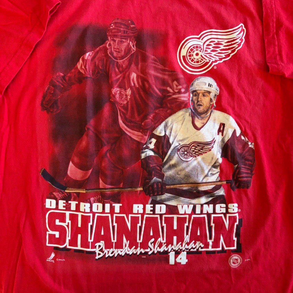 Vintage 90s Detroit Red Wings Brendan Shanahan T-Shirt Nutmeg Mills XL Red NHL